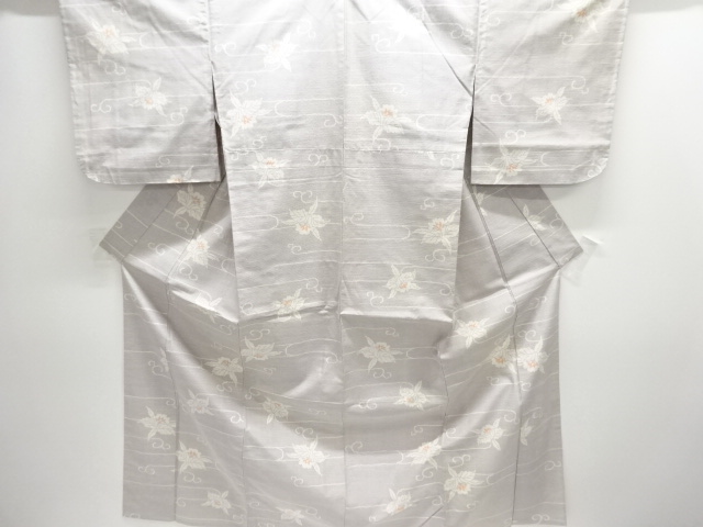 JAPANESE KIMONO / ANTIQUE HITOE KIMONO / SILK / TSUMUGI / WOVEN ABSTRACT FLORAL ARABESQUE